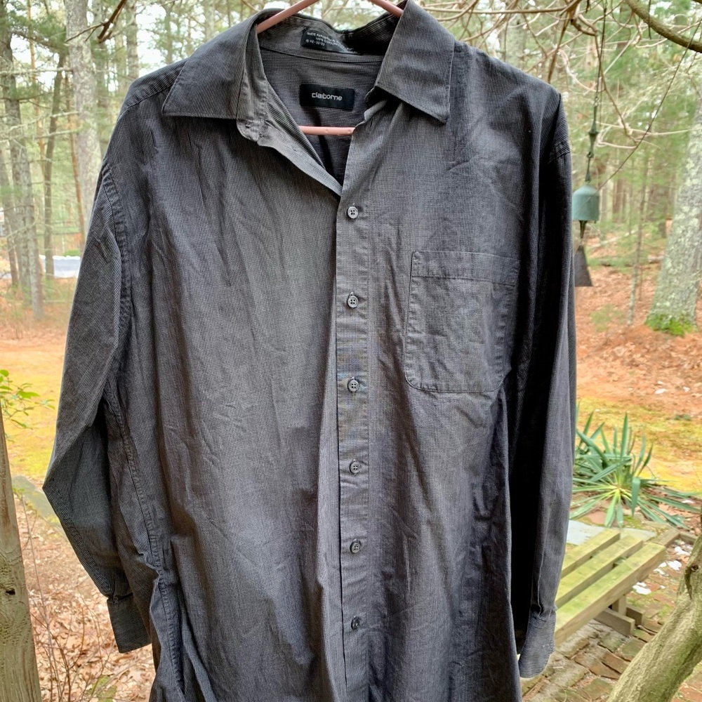 Claiborne button down shirt black grey long-sleeve top plaid